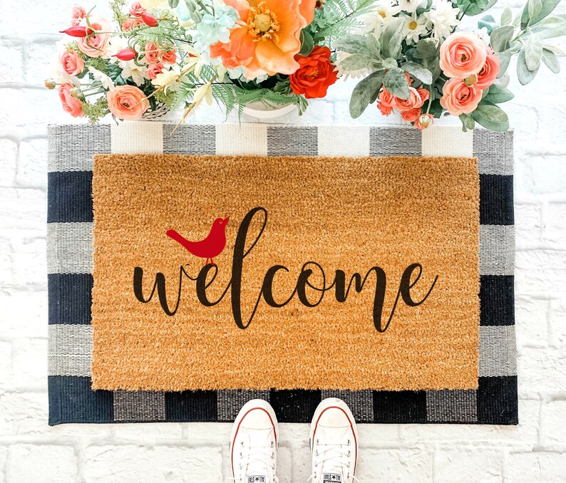 Red Bird Mat / Cardinal Doormat / Quote Doormat / Etsy