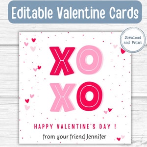 Bearbeitbarer Valentinstag XOXO Tag | Druckbare Valentinstag Hang Tag, Favor Tag | Büro Valentinstag, Klassenzimmer Valentinstag | Sofort Download