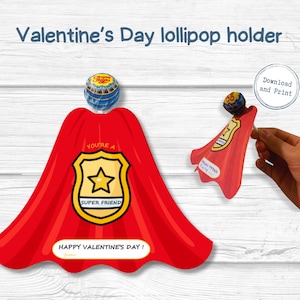 Superhero Lollipop Valentine Tags: Printable Kids Classroom Favors (PDF)