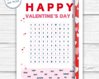 Word Find Valentine Card: Printable Classroom Non-Candy Favor (Instant Download)