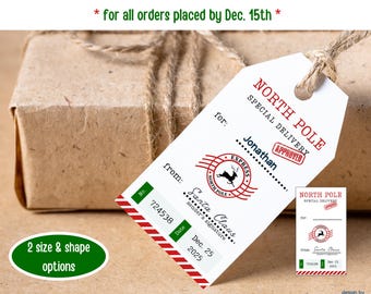 Printable Santa Gift Tags: North Pole Special Delivery, Custom Name (Instant Download)