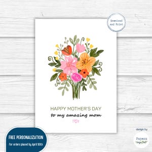 Tarjeta del Día de la Madre / Tarjeta personalizada para el Día de la Madre / Tarjeta imprimible con flores, dulce y sencilla, de hija, de hijo / Descarga instantánea