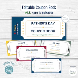 Editable Father’s Day Coupon Book | Personalized DIY Gift for Dad | Printable Last-Minute Father’s Day Gift | Instant Download