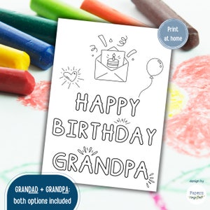 Carte d'anniversaire à colorier pour grand-père, grand-père | Carte à colorier de petit-enfant | Bricolage pour enfants | Joyeux anniversaire grand-père | Carte DIY imprimable