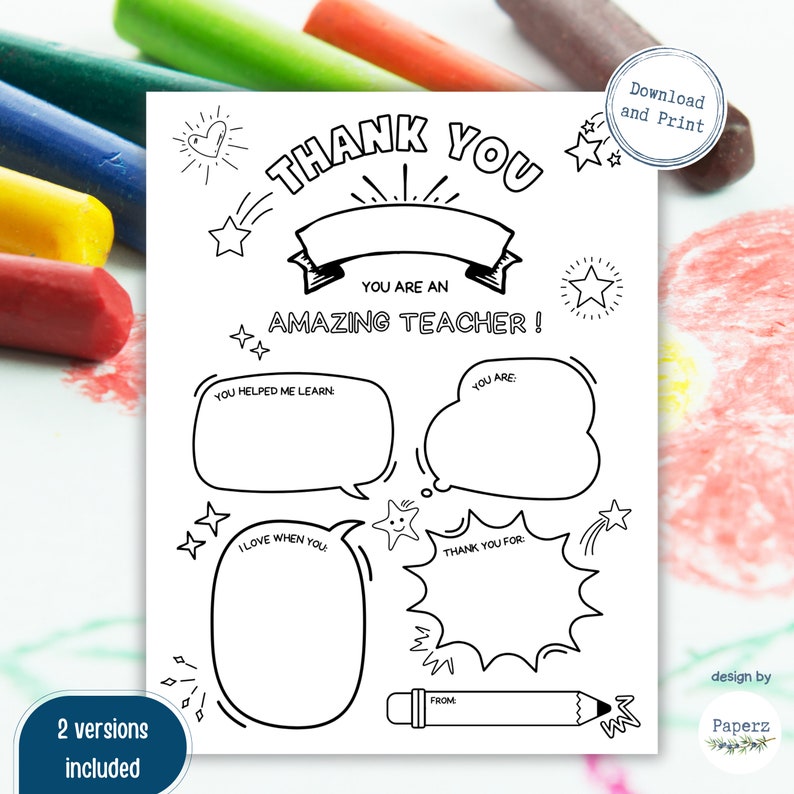 Teacher Thank You Printable Card Teacher Appreciation COLORING Card