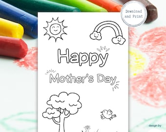 Mother's Day Coloring Card, Kids DIY Gift for Mom, Coloring Page for Mom, Mother's Day Craft, Instant Download