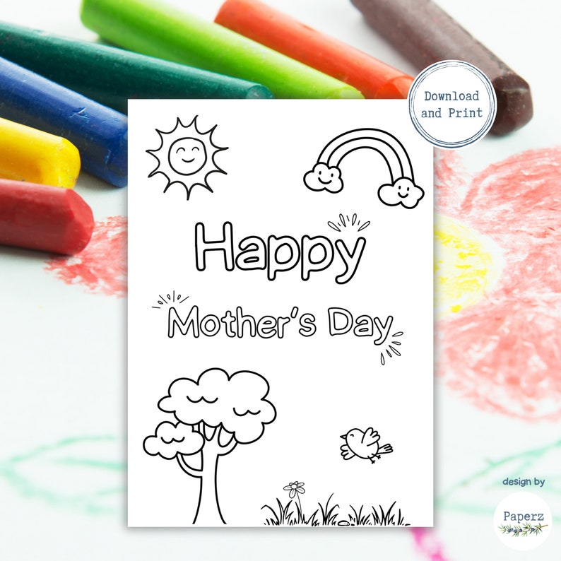 Mother's Day COLORING Card Happy Mother's Day Mom, Mother, Mum ...