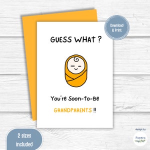 Tarjeta Imprimible de Anuncio de Embarazo / Tarjeta de Nuevos Abuelos / Vas a ser Abuelos / Tarjeta de Nuevo Bebé / Descarga Instantánea / PDF