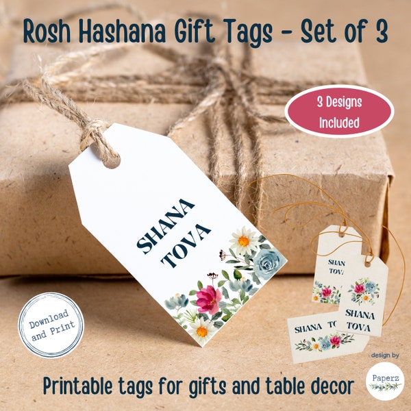 Rosh Hashanah Gift Tags | Set of 3 | Printable Jewish New Year Gift Tags | Holiday Decorations and Gifts |  PDF File | Digital Download