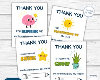 Teacher Appreciation Card | Teacher Thank You Card | Printable DIY Teacher Appreciation Label | Set of 4 | Instant Download | PDF