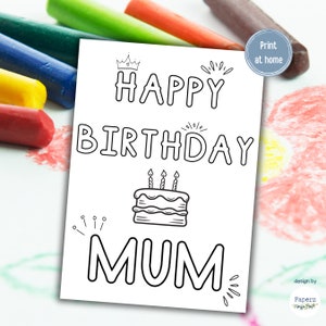 Ausmalbild zum Geburtstag für Mama | Farbige Karte von Sohn oder Tochter | Kind Handwerk | Alles Gute zum Geburtstag Mama, Mama, Mama | Druckbare DIY Karte