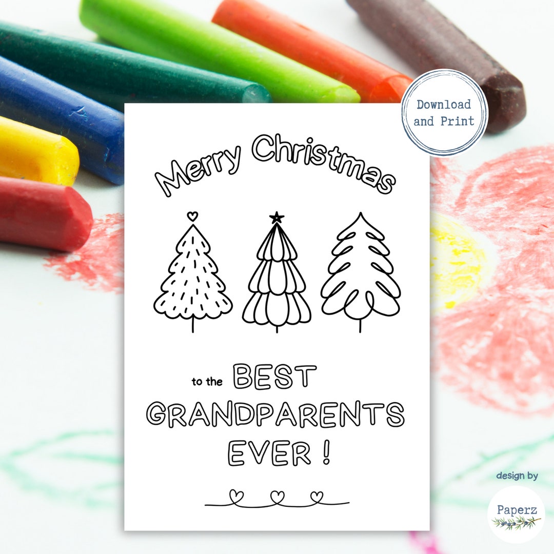 Christmas Coloring Card for Kids Holiday Craft Merry Christmas Grandma ...