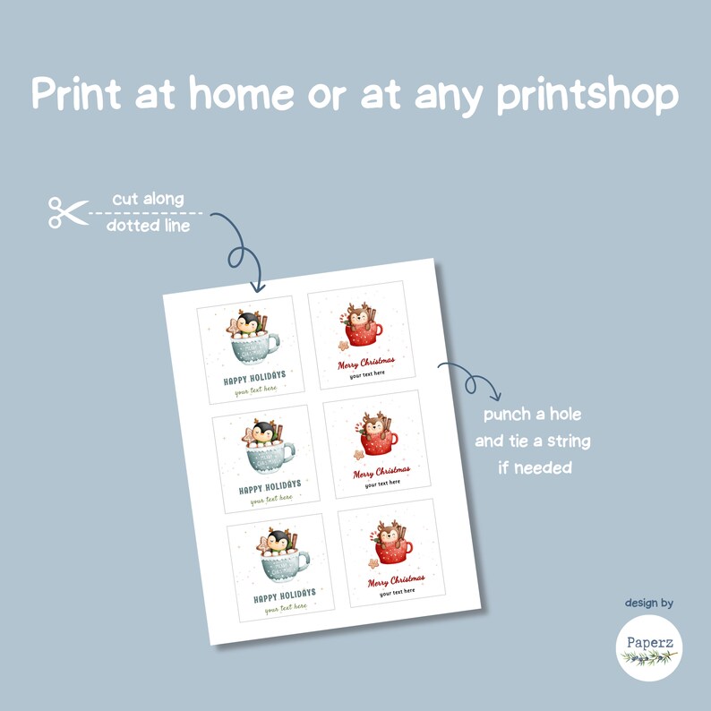 Printable Christmas Gift Tag Template Editable Holiday Favor Labels Set ...