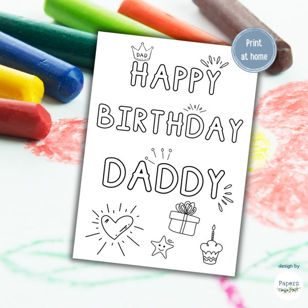 Birthday DIY Card for Dad, for Daddy | COLORING Card from Son, from Daughter | Kids Craft | Happy Birthday Daddy | Printable Card