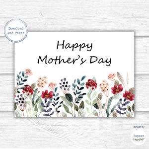 Tarjeta de Flores Silvestres del Día de las Madres / Feliz Día de la Madre / Tarjeta Dulce y Sencilla para Mamá, Mamá / Descarga Instantánea / Imprimible / PDF