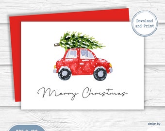 Merry Christmas Printable Card | Christmas Greeting Card | Digital Download, Printable Card | Classic Illustration | Digital Card | PDF JPG