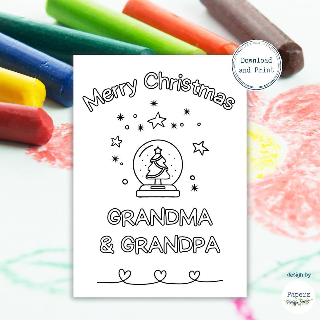 Christmas Coloring Card for Kids Holiday Craft Merry Christmas Grandma ...