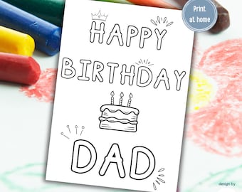 Birthday DIY Card for Dad, Daddy | COLORING Card from kid to Daddy, Birthday Coloring Page, Happy Birthday Kids Craft | Instant Download