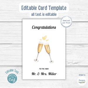 Editable Wedding Card Template | Printable Congratulations Card for Couple, Mr and Mrs, Newlyweds, Bride and Groom | Instant Download