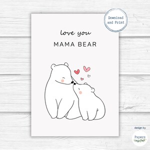 Tarjeta del Día de la Madre / Te amo, MAMA Bear / Tarjeta dulce y sencilla de un niño para mamá, mamá, madre / Descarga instantánea / Tarjeta imprimible / PDF