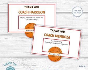 Editable Coach Appreciation Card | Printable Thank You Coach Card | Basketball Coach | Teacher Appreciation | Instant Download | PDF JPG