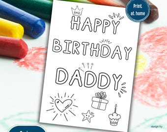 Birthday DIY Card for Dad, Daddy | COLORING Card from kid to Daddy, Birthday Coloring Page, Happy Birthday Kids Craft | Instant Download