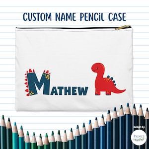 Personalized Dinosaur Pencil Case: Custom Name Zipper Pouch