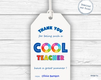 End of School Year Tags | Printable Teacher Appreciation Thank You Tags, Cool Summer Tag, School Treat Tag, Instant Download