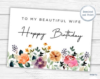 Birthday Card for Wife | Happy Birthday | Printable Card | Birthday Card from Husband, from Spouse | Instant Download | PDF