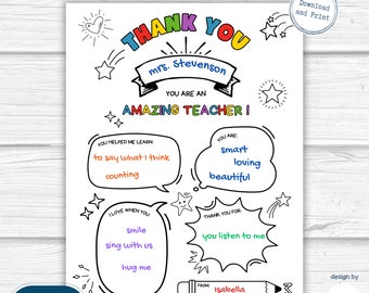 Teacher Thank You Coloring Card: DIY Printable Gift (Digital Download)