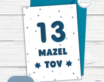 Tarjeta de Bar Mitzvah Mazel Tov, Idea de regalo para niño / Tarjeta de felicitación de feliz Bar Mitzvah para él, Mazel Tov imprimible (PDF JPG)