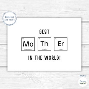 Cartão de Dia das Mães | Cartão de Aniversário Engraçado para Mãe, Mãe | Tabela Periódica, Nerd, Ciência | Melhor Mãe | Cartão para Imprimir | Download Instantâneo