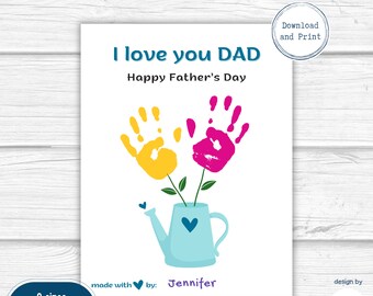 Father's Day Handprint Art | Printable DIY Gift | I Love You Keepsake | Fun Toddler, Preschool Activity | Crafts for Kids | Instant Download