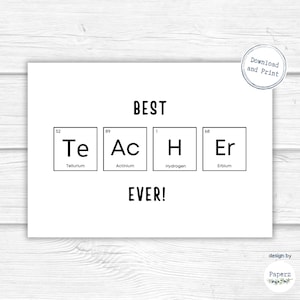 Tarjeta de agradecimiento para profesores de ciencias, tarjeta de agradecimiento para profesores de fin de año, tarjeta para el mejor profesor de todos los tiempos, descarga instantánea