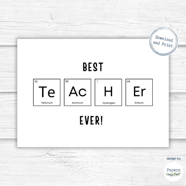 Science Teacher Appreciation Card | Printable Teacher Thank You | Chemistry Teacher | Best Teacher Ever | Instant Download | PDF