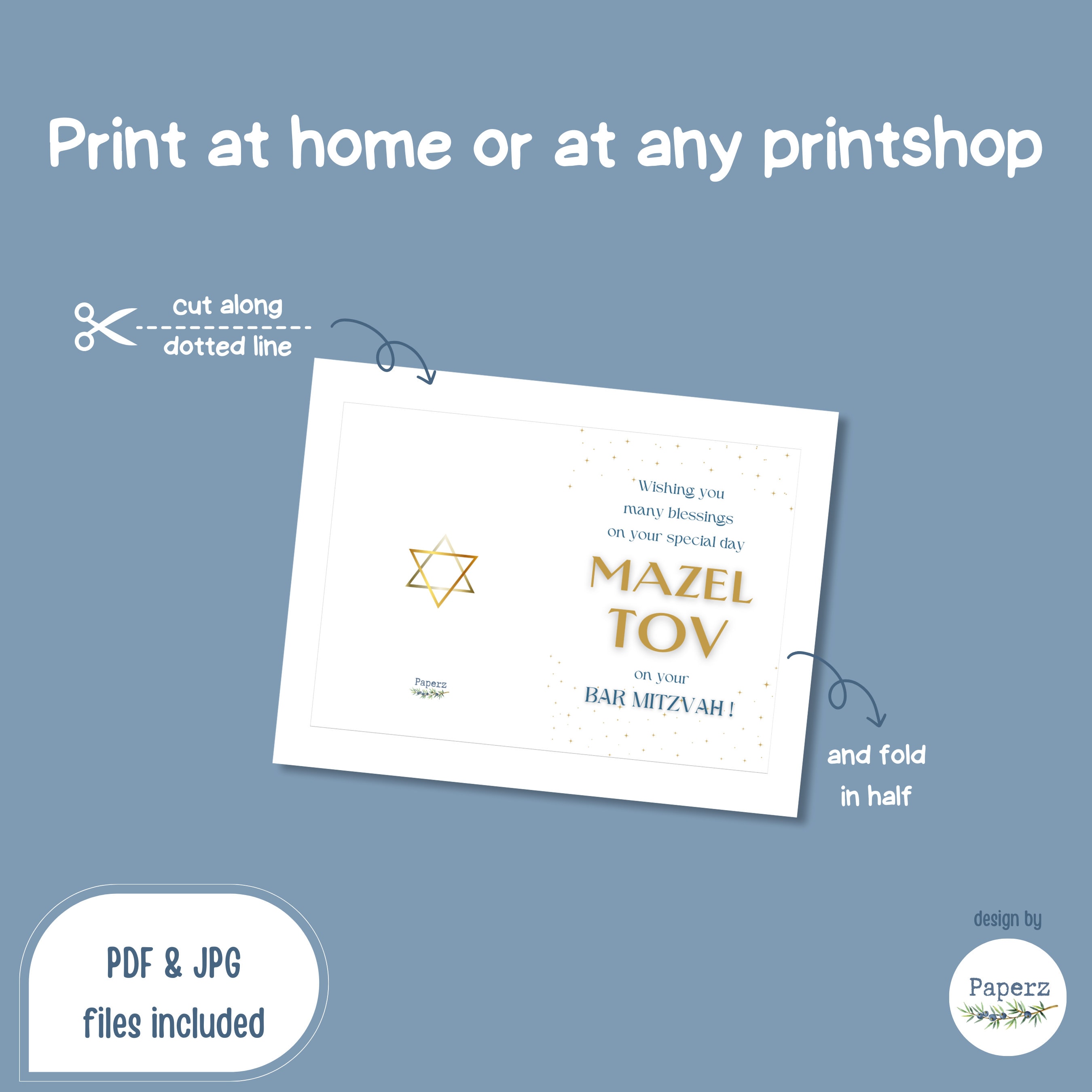 bar mitzvah mazel tov card: printable jewish greeting (pdf & jpg