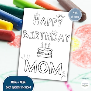 Birthday COLORING Card for Mom, for Mum | Colorable Card fromChild | Kids Craft | Happy Birthday Mom, Mum, Mommy | Printable DIY Card
