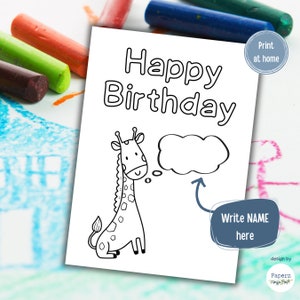 Birthday COLORING Card for Kids | Card from Child to Friend | Printable DIY Card | Kids Craft | Happy Birthday | Cute Giraffe Card