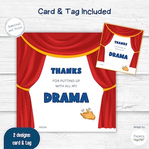 Carte d'appréciation de professeur d'art dramatique, enseignant Merci, étiquettes pour professeur d'art dramatique, carte imprimable dernier jour d'école pour enseignant, téléchargement immédiat