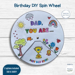 Verjaardagscadeau voor papa, doe-het-zelf spinwiel kleuren | Spinner Craft voor kinderen, afdrukbaar cadeau van kinderen aan vader, aandenken | Direct downloaden