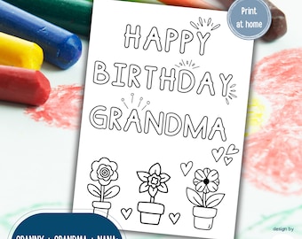 Birthday DIY Card for Grandma, Granny| COLORING Card from kid, Birthday Coloring Page, Happy Birthday DIY Kids Craft | Instant Download
