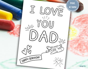 Birthday DIY Card for Dad, Daddy | COLORING Card from kid to Daddy, Birthday Coloring Page, Happy Birthday Kids Craft | Instant Download