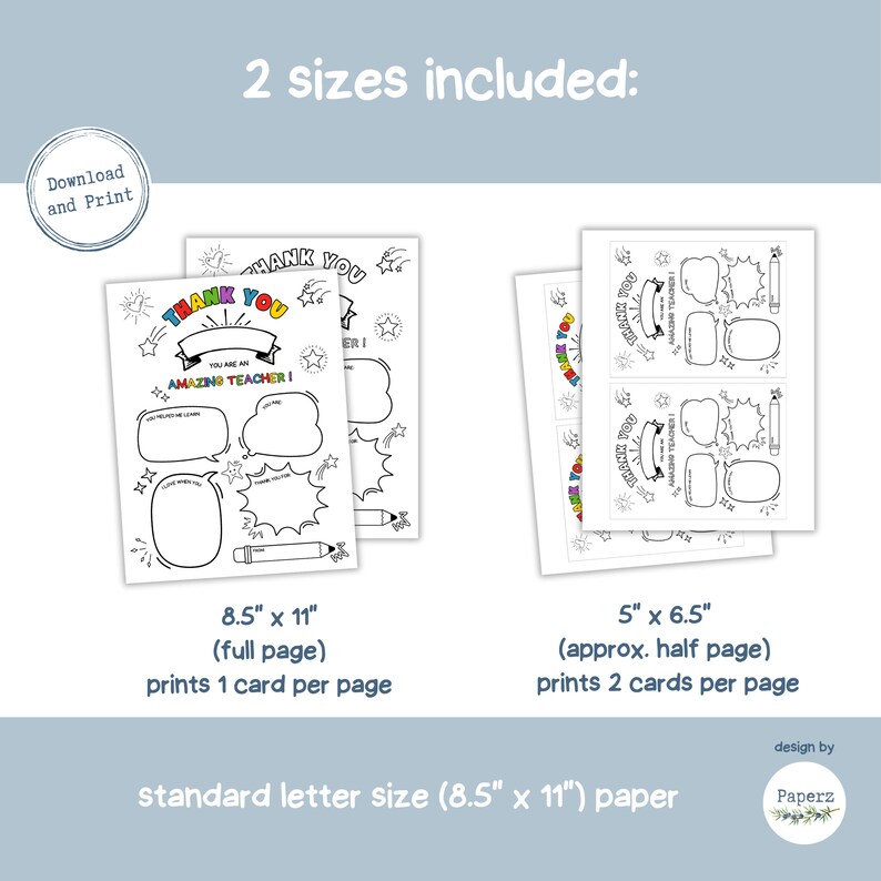 Teacher Thank You Printable Card Teacher Appreciation COLORING Card