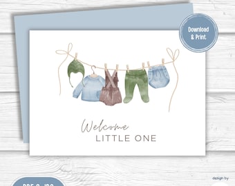 New Baby Printable Card | New Baby Boy, Baby Shower Card | Welcome Baby, Welcome Little One | Congratulations | Instant Download | PDF JPG