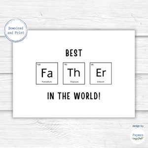 Cartão engraçado para o Dia dos Pais, Cartão de aniversário para o pai, Cartão para o pai da tabela periódica, Presente científico nerd, Cartão para o melhor pai para imprimir, Download instantâneo