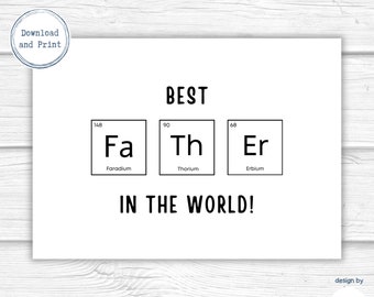 Father's Day Card | Funny Birthday Card for Dad, Father | Periodic Table, Nerdy, Science | Best Dad | Printable Card | Instant Download