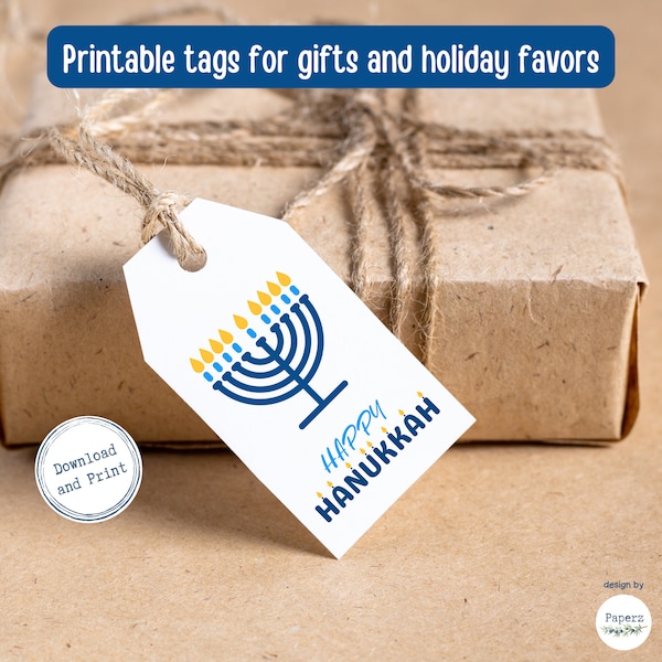 Hanukkah Gift Tags, Printable Hanukkah Tags | Instant Download | Chanukah Favor Tags, Labels | Hanukkah Gifts | Jewish Holidays | PDF