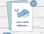 Watercolor Whale Baby Shower Card: Gender Neutral (Digital Download)