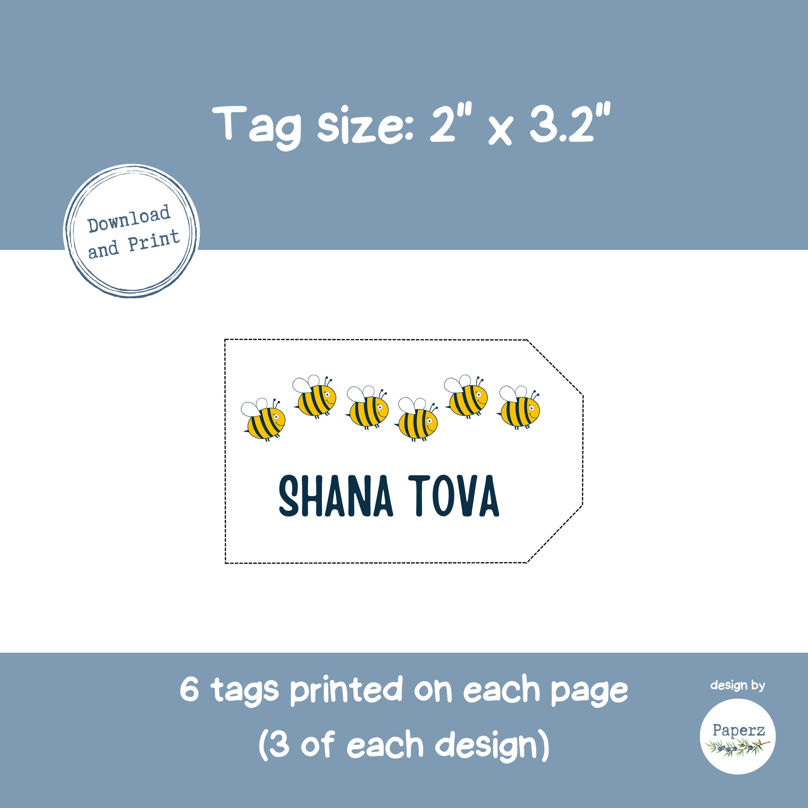 Rosh Hashanah Gift Tags, Printable Jewish New Year Gift Tag Set, Shana ...