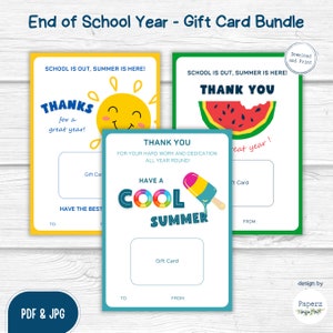 Porte-cartes d'été imprimables pour enseignants | Cadeau de fin d'année pour professeur | Ensemble cadeau de remerciement pour le personnel enseignant | Téléchargement instantané